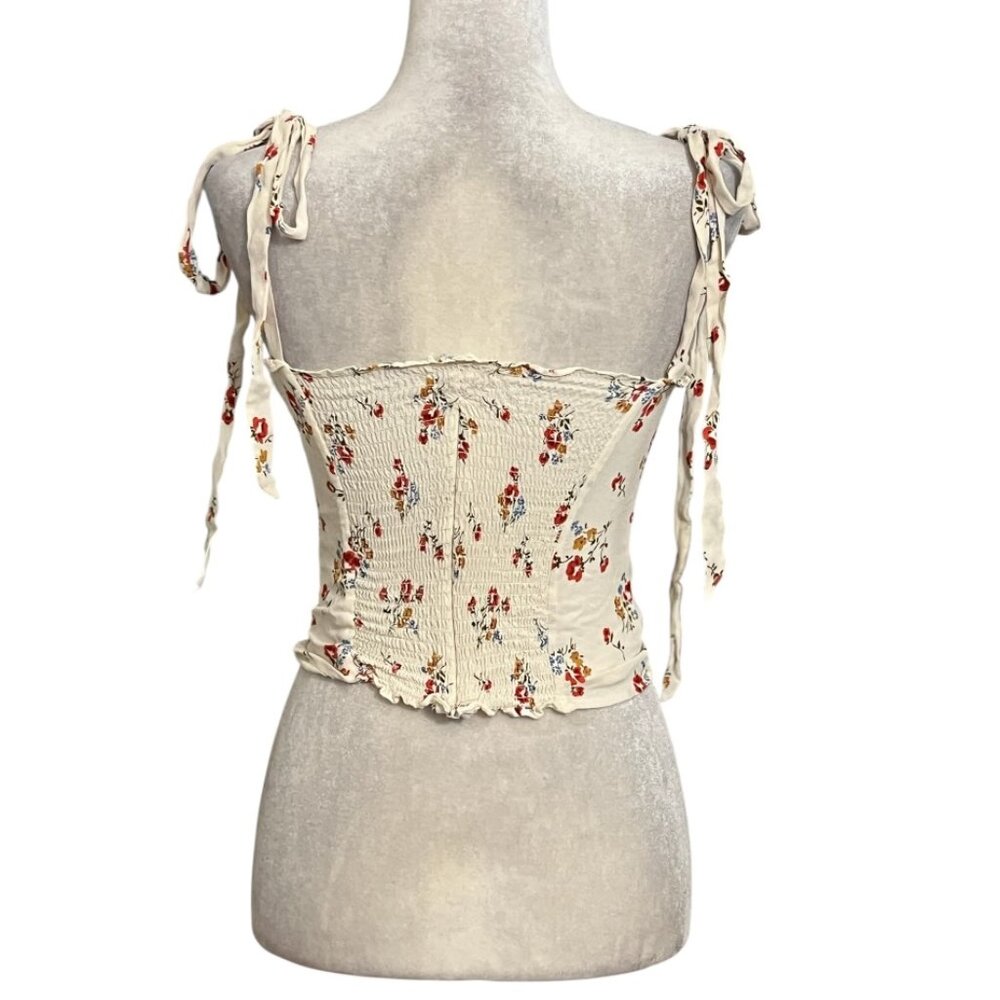 Reformation Floral Tie Strap Crop Top Women's Size 6 Cottagecore Corset Summer - Picture 3 of 7
